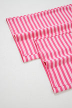 Pink stripe two-piece set with drop shoulder round neck top and buttoned straight pants from Dear-Lover, made of cotton and elastane.