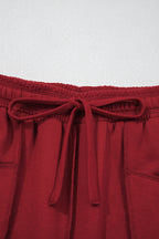 Racing red drop shoulder boxy tee and barrel pants set by Dear-Lover, casual two-piece polyester-cotton outfit for women.