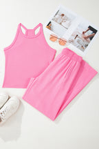 Pink slim ribbed tank top and sweatpants set by Dear-Lover, featuring a comfortable, form-fitting design in soft fabric.