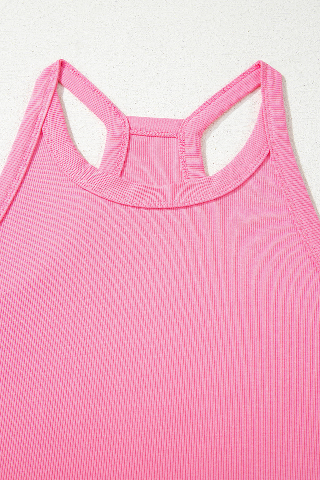 Pink two-piece set with slim ribbed tank top and matching sweatpants from Dear-Lover, made of viscose, elastane, and cotton blend.