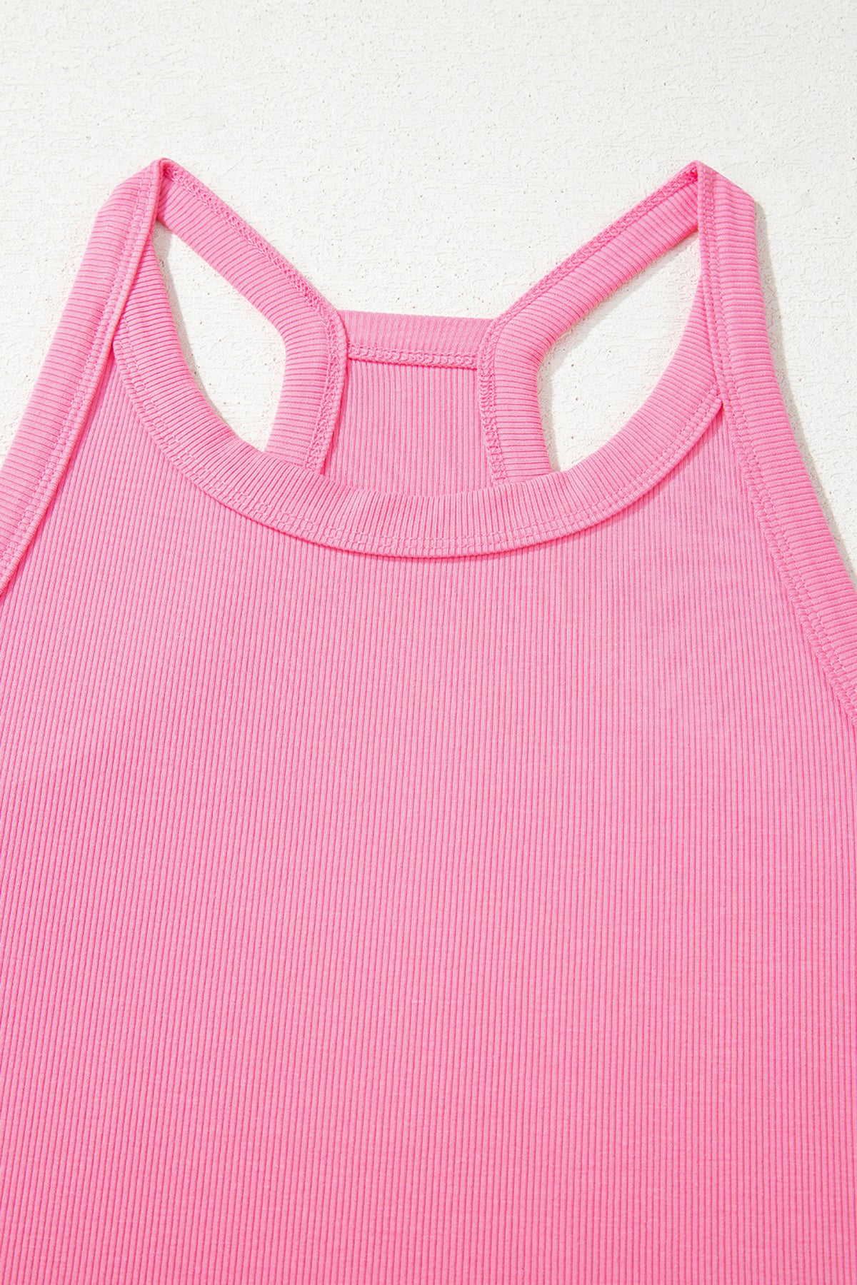 Pink two-piece set with slim ribbed tank top and matching sweatpants from Dear-Lover, made of viscose, elastane, and cotton blend.
