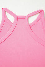Pink slim ribbed tank top and sweatpants set by Dear-Lover, featuring a comfortable two-piece design with viscose, cotton, and elastane fabric.