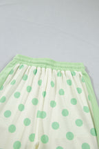 Sky blue color block patchwork polka dot wide-leg pant set by Dear-Lover, featuring a stylish two-piece polyester-cotton design.