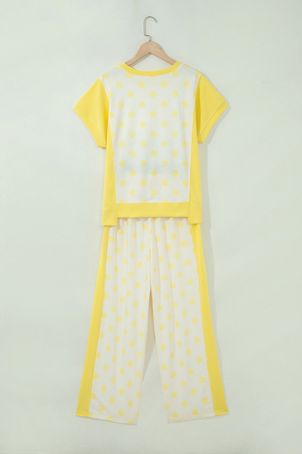 Sky blue two-piece pant set with color block patchwork and polka dot wide-leg trousers by Dear-Lover Dropshipping
