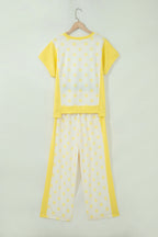 Sky blue two-piece pant set with color block patchwork and polka dot wide-leg trousers by Dear-Lover Dropshipping