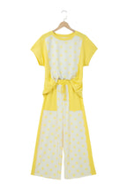 Sky blue color block patchwork polka dot wide-leg pant set from Dear-Lover, featuring two-piece polyester and cotton fabric.