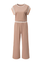Navy blue color block casual two-piece set from Dear-Lover, featuring a comfortable top and matching pants in polyester elastane.