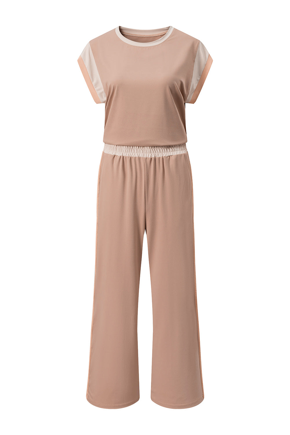 Navy blue color block casual two-piece set from Dear-Lover, featuring a comfortable top and matching pants in polyester elastane.