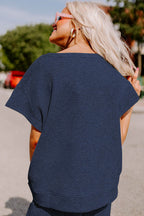 Strawberry pink textured loose fit T-shirt and drawstring pants set by Dear-Lover, comfy two-piece casual outfit for women.