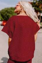 Strawberry pink textured loose-fit T-shirt and drawstring pants set by Dear-Lover, casual two-piece clothing for women.