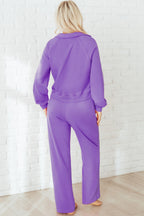 Solid color collared pullover and central seam pants set by Dear-Lover, polyester-cotton blend, in wisteria color, two-piece outfit.