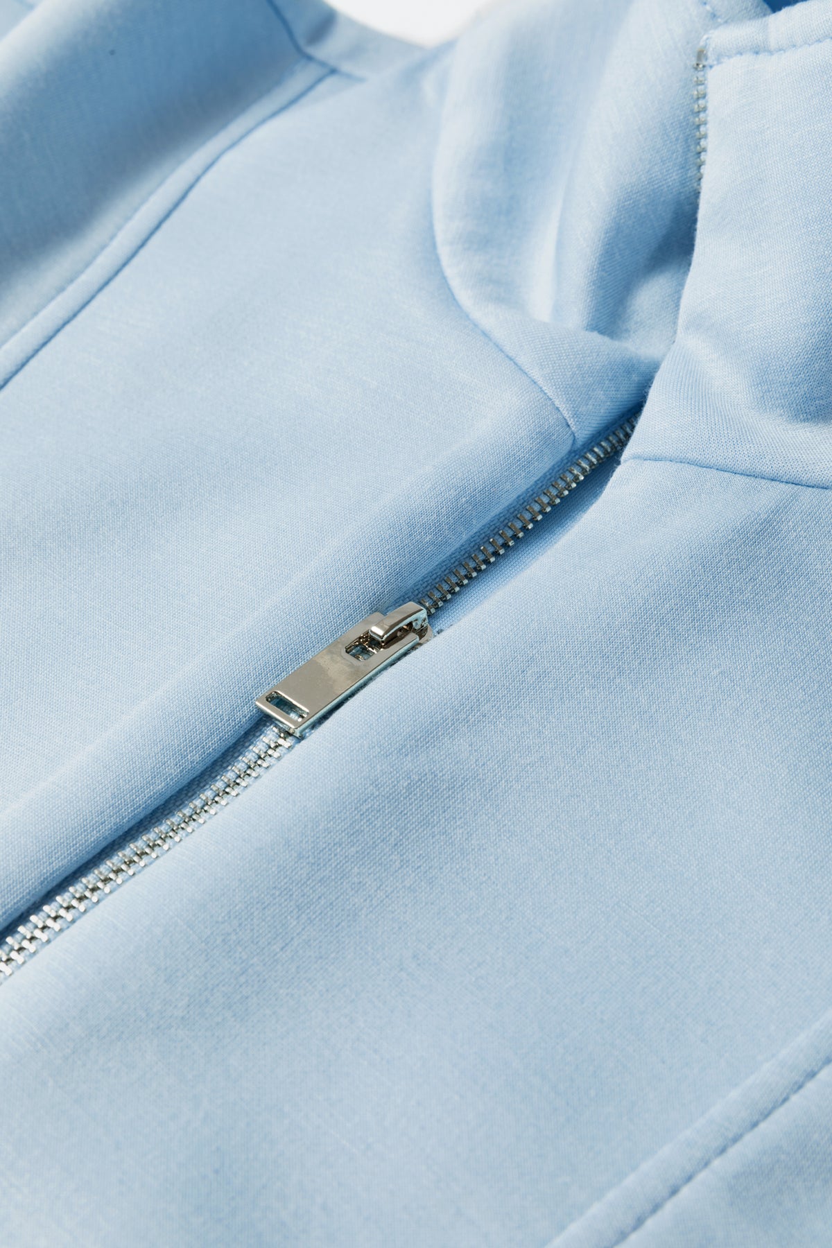 Dear-Lover blue solid color two-piece short sleeve sweatshirt set with half-zip, loose fit, made of polyester, viscose, and elastane.