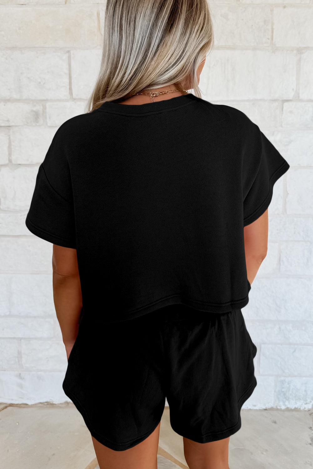 Dear-Lover Blossom 2-piece cropped tee and ruffle high-waist skort set, polyester, cotton, elastane, stylish short set for casual wear