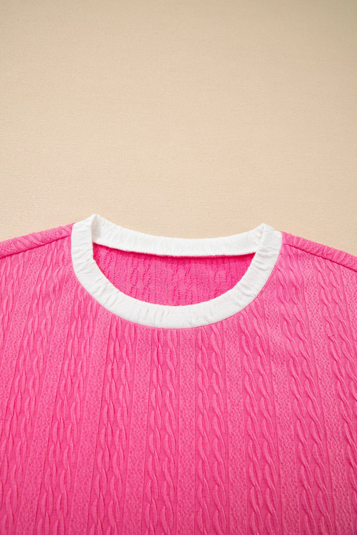 Bright pink textured color block trim loose tee and drawstring shorts two-piece set by Dear-Lover, casual summer outfit.