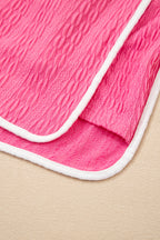 Bright pink textured color block trim loose tee and drawstring shorts two-piece set by Dear-Lover Dropshipping, casual and comfortable.