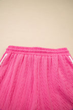 Bright pink textured color block trim loose tee and drawstring shorts two-piece set by Dear-Lover Dropshipping, casual summer outfit.