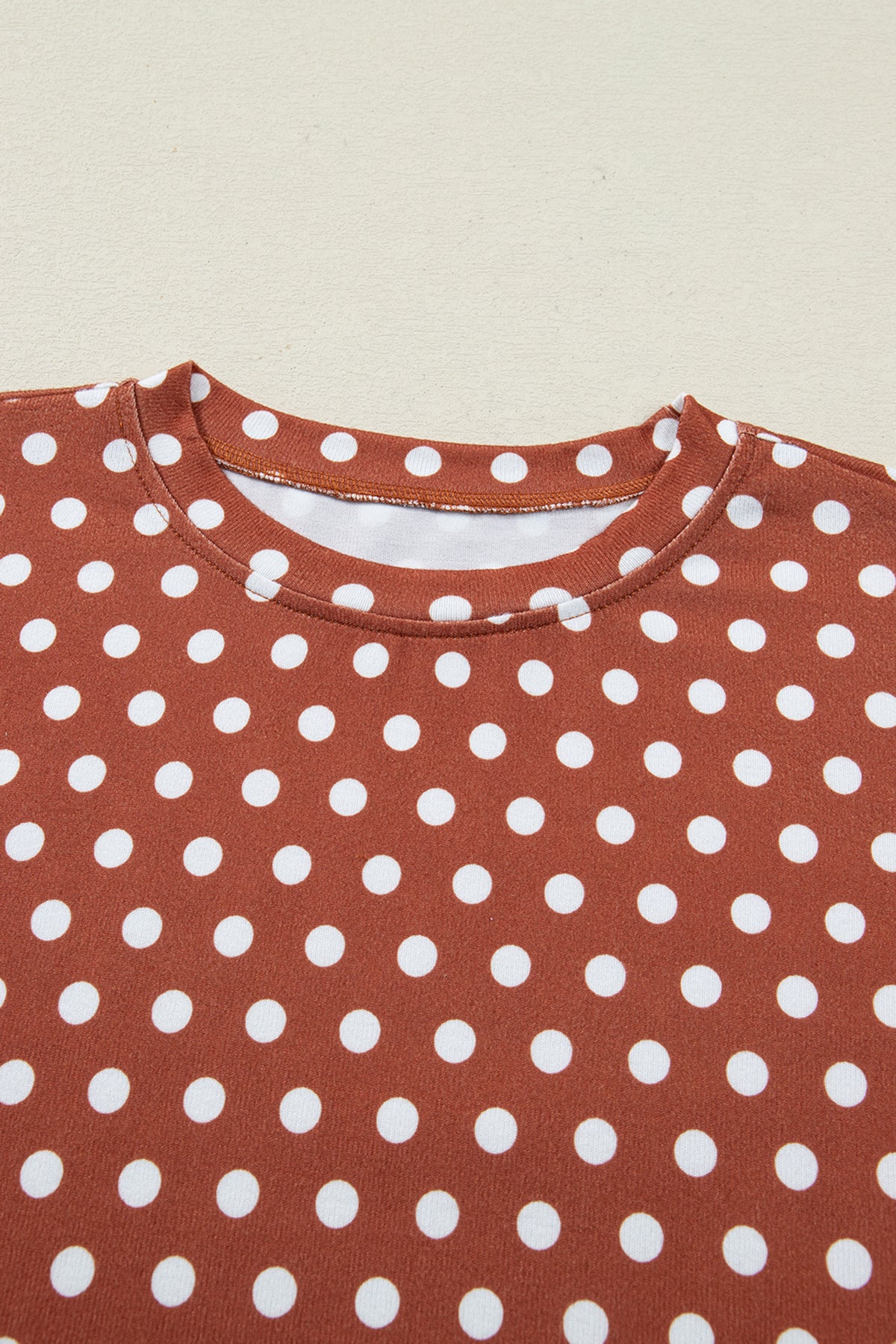 Brown polka dot print short set by Dear-Lover, two-piece summer outfit with polyester and elastane fabric, casual and stylish.