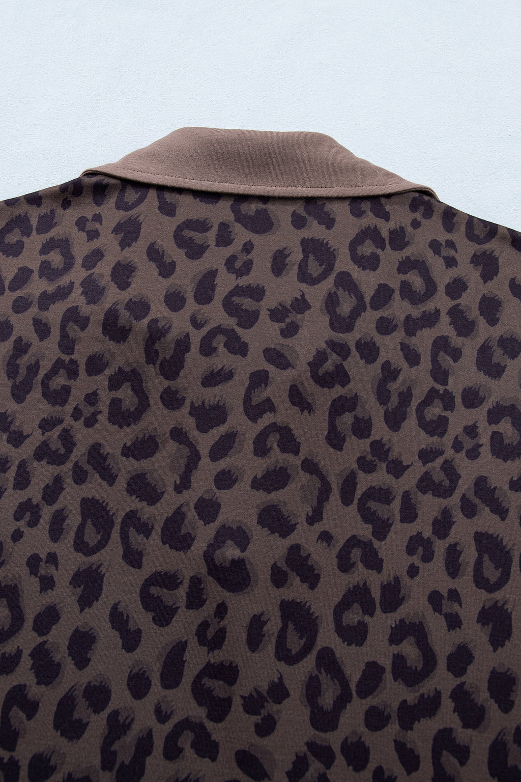 Brown leopard print two-piece short set with V-neck collar from Dear-Lover, made of polyester and elastane, casual and stylish.