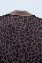 Brown leopard print two-piece short set with V-neck collar from Dear-Lover, made of polyester and elastane, casual and stylish.