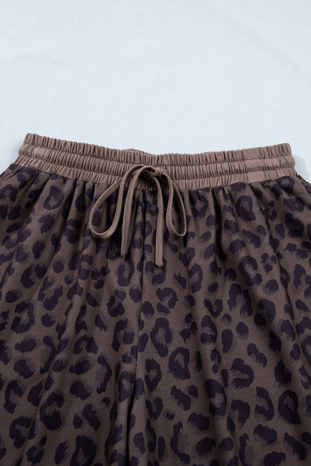 Brown leopard print V-neck collar two-piece short set from Dear-Lover with polyester and elastane fabric, casual summer outfit.