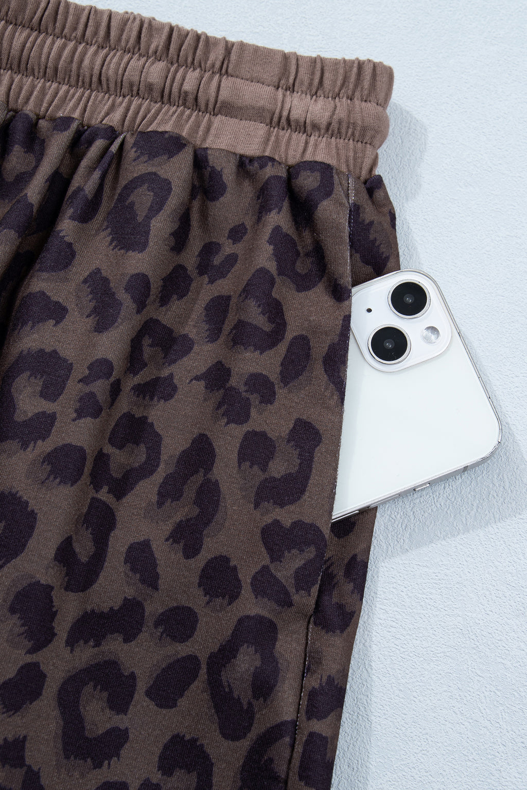 Brown V-neck collar leopard printed two-piece short set from Dear-Lover, featuring a stylish top and matching shorts.