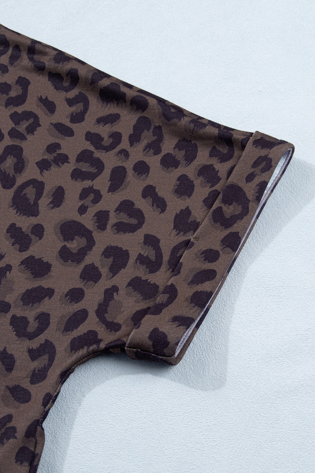 Brown leopard print V-neck collar two-piece short set by Dear-Lover, made of polyester and elastane, casual and stylish.