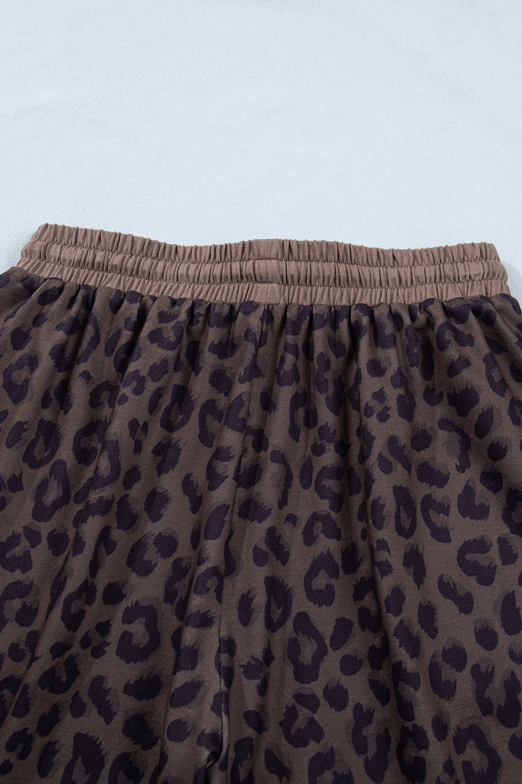 Brown V-neck collar leopard print two-piece short set by Dear-Lover, featuring a stylish top and matching shorts.