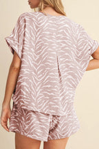 Khaki abstract print short sleeve loose top and matching cuffed shorts two-piece set by Dear-Lover Dropshipping.