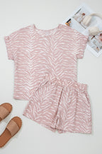 Khaki abstract print loose short sleeve top and shorts set by Dear-Lover Dropshipping, casual two-piece summer outfit.