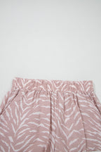 Khaki abstract print short sleeve loose top and shorts set by Dear-Lover, two-piece casual summer outfit for women.