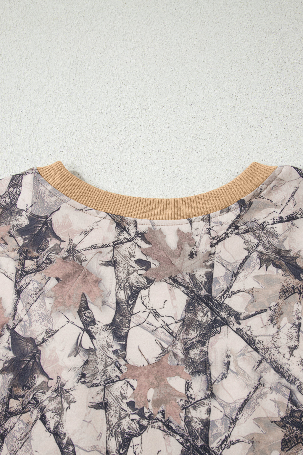 Khaki woodland camo print long sleeve top and casual short set by Dear-Lover, two-piece set for a relaxed, stylish look.