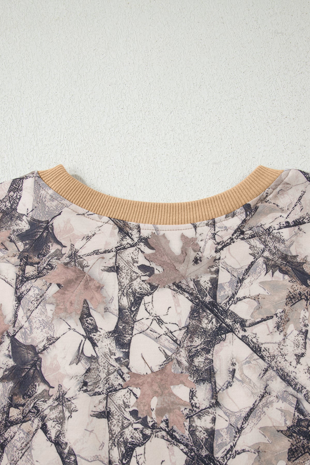 Khaki woodland camo print long sleeve top and casual short set by Dear-Lover, two-piece set for a relaxed, stylish look.