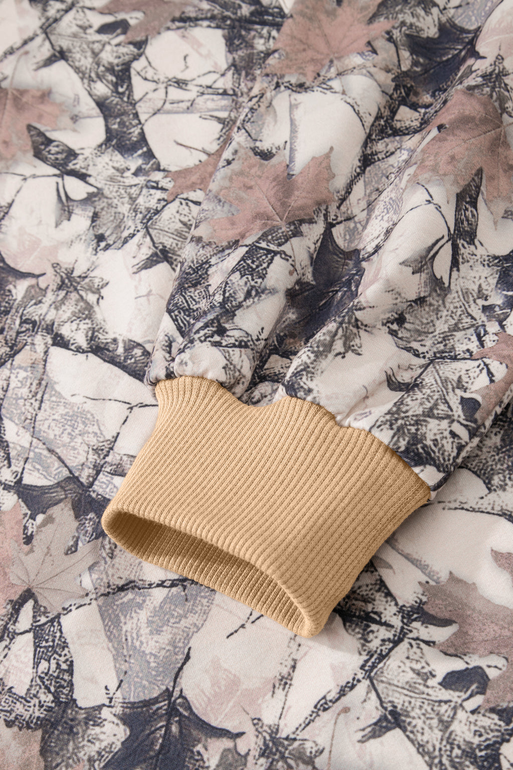 Khaki woodland camo print long sleeve top and casual short set by Dear-Lover, two-piece clothing set in polyester and elastane.
