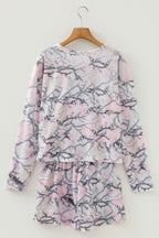 Pink camo Henley top and shorts set from Dear-Lover, soft polyester-elastane fabric, casual two-piece summer outfit.