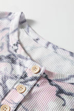 Pink camo Henley top and shorts set by Dear-Lover, soft polyester and elastane two-piece casual outfit for women.