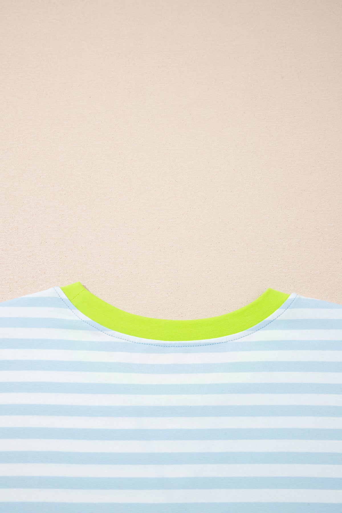 Pink stripe two-piece set with contrast neck loose tee and drawstring shorts by Dear-Lover, casual summer loungewear.