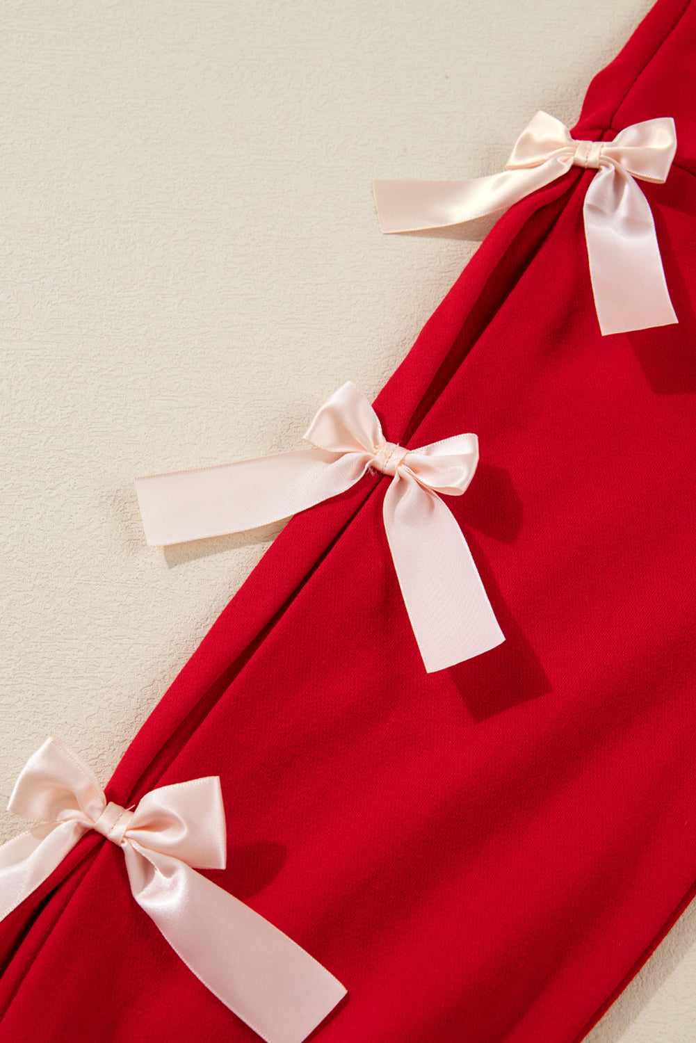 Racing Red striped collar patchwork satin bow sweatshirt and shorts set by Dear-Lover, two-piece casual summer outfit for women