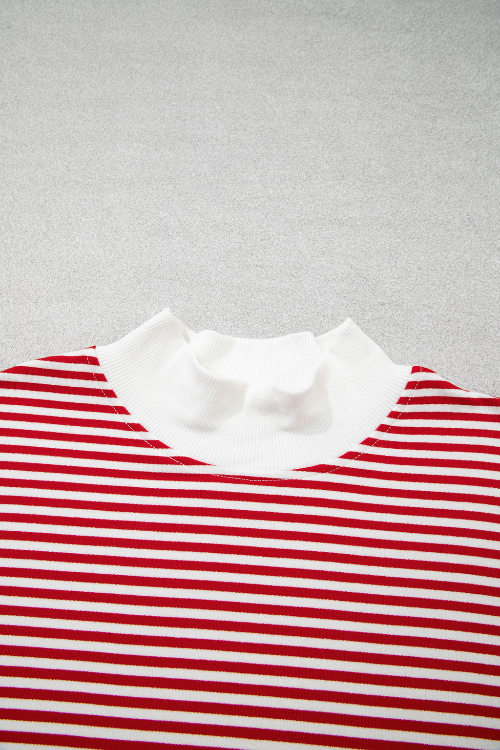 Red stripe oversized mock neck sweatshirt and shorts set by Dear-Lover, casual two-piece cotton and elastane loungewear ensemble.