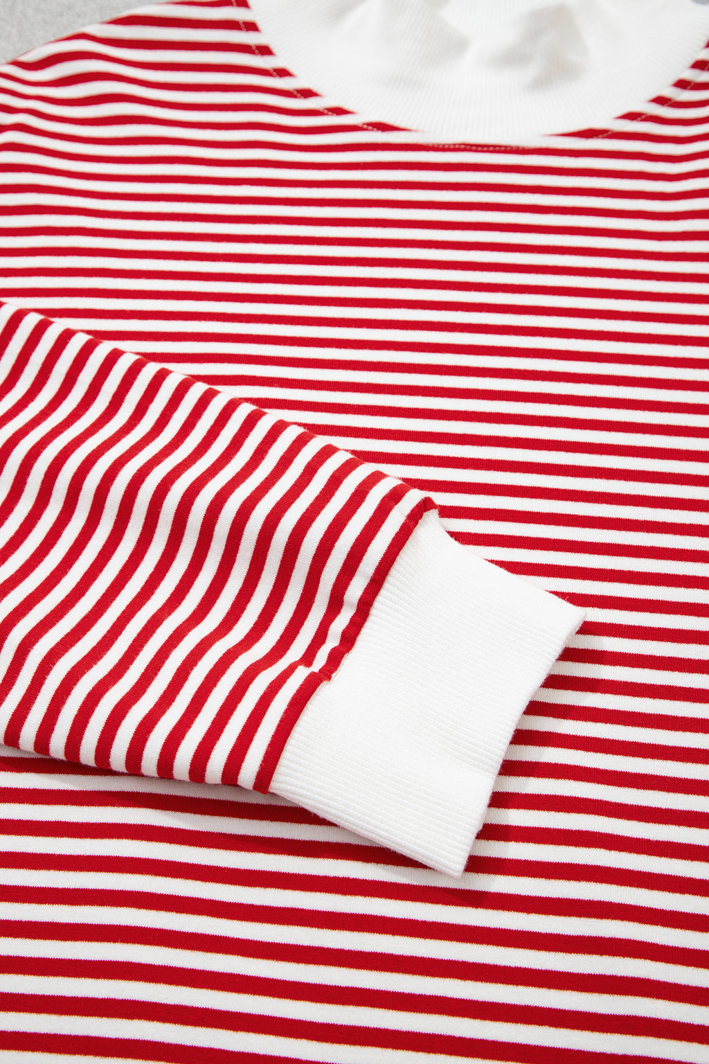 Red Stripe Oversize Mock Neck Sweatshirt and Shorts Set by Dear-Lover Dropshipping, featuring a comfortable cotton-elastane blend.
