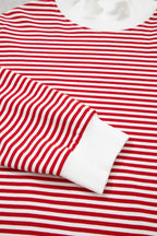 Red Stripe Oversize Mock Neck Sweatshirt and Shorts Set by Dear-Lover Dropshipping, featuring a comfortable cotton-elastane blend.