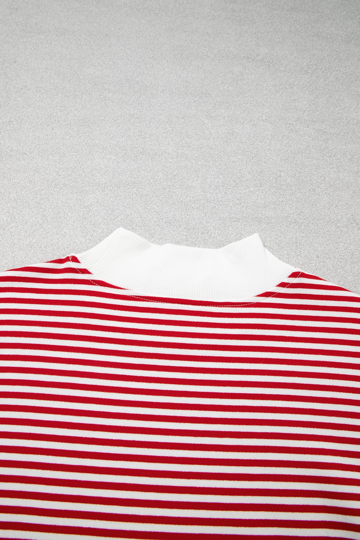 Red stripe oversized mock neck sweatshirt and shorts set by Dear-Lover, casual two-piece cotton and elastane short set.