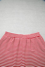 Red stripe oversized mock neck sweatshirt and shorts set by Dear-Lover, made of cotton and elastane, casual two-piece outfit.
