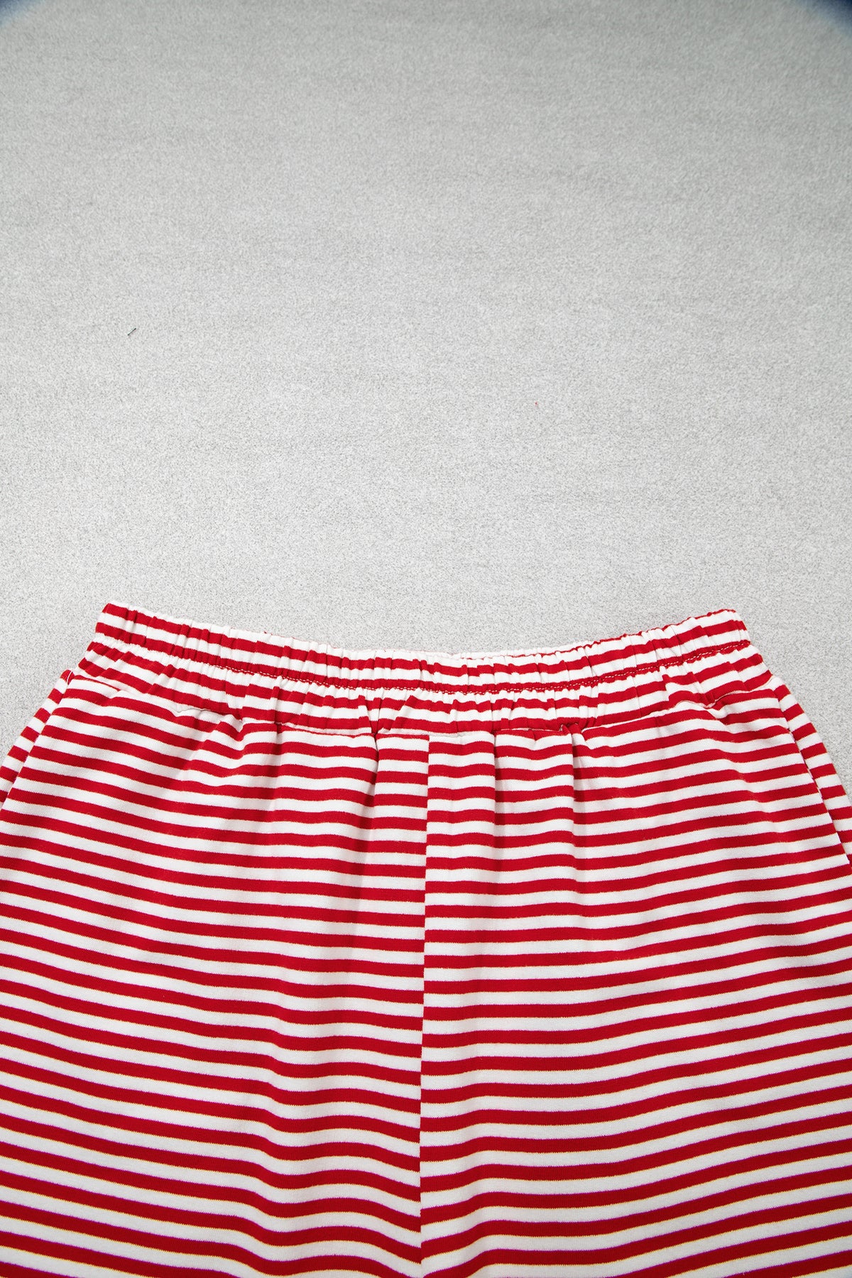 Red stripe oversized mock neck sweatshirt and shorts set by Dear-Lover, made of cotton and elastane, casual two-piece outfit.