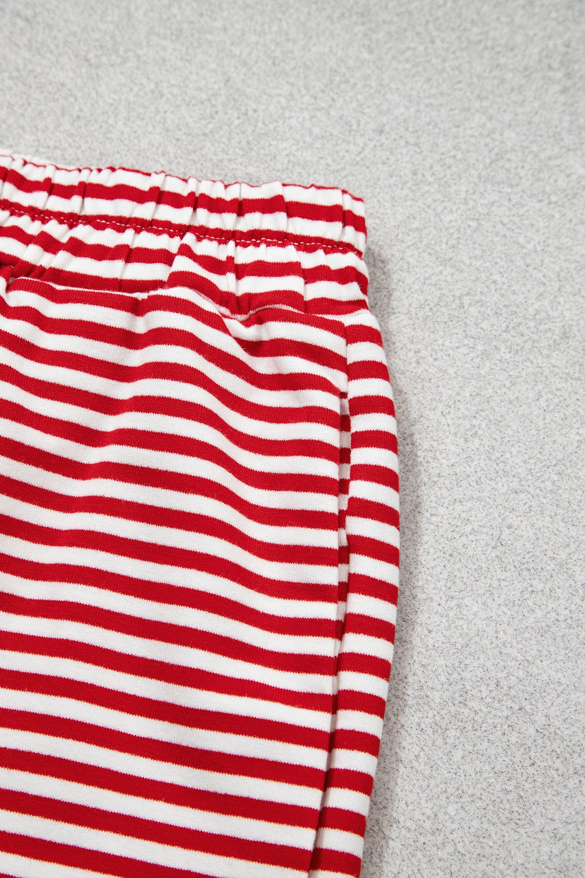 Red stripe oversized mock neck sweatshirt and shorts set by Dear-Lover, casual two-piece cotton and elastane loungewear.