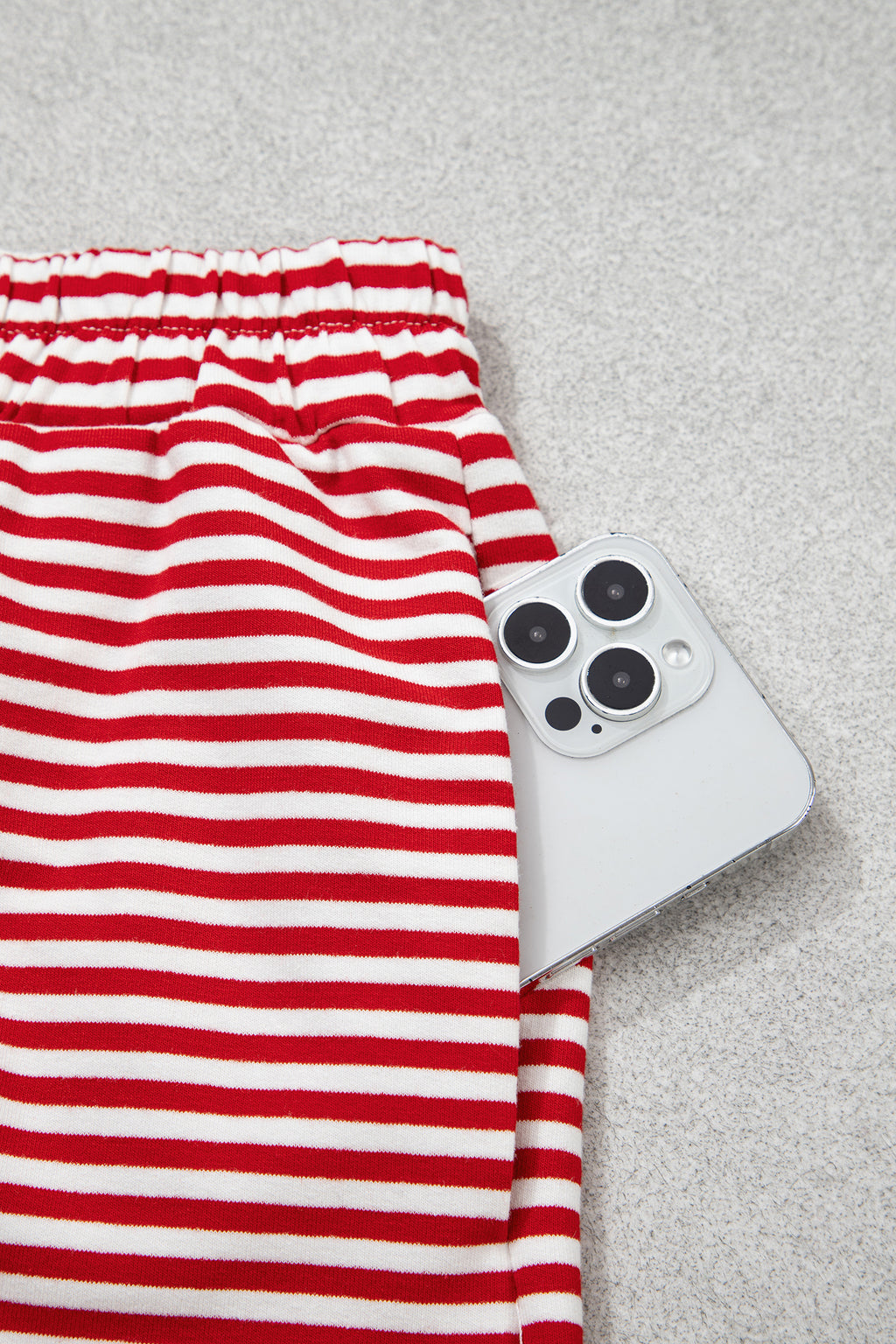 Red stripe oversized mock neck sweatshirt and matching shorts set by Dear-Lover Dropshipping, casual two-piece cotton and elastane ensemble.