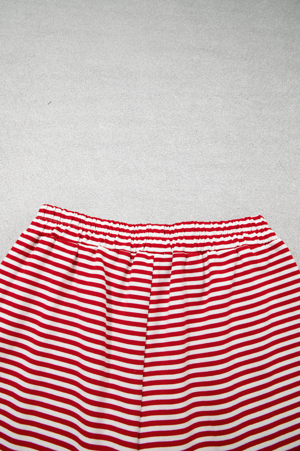 Red stripe oversized mock neck sweatshirt and shorts set by Dear-Lover, casual two-piece cotton and elastane athletic loungewear.