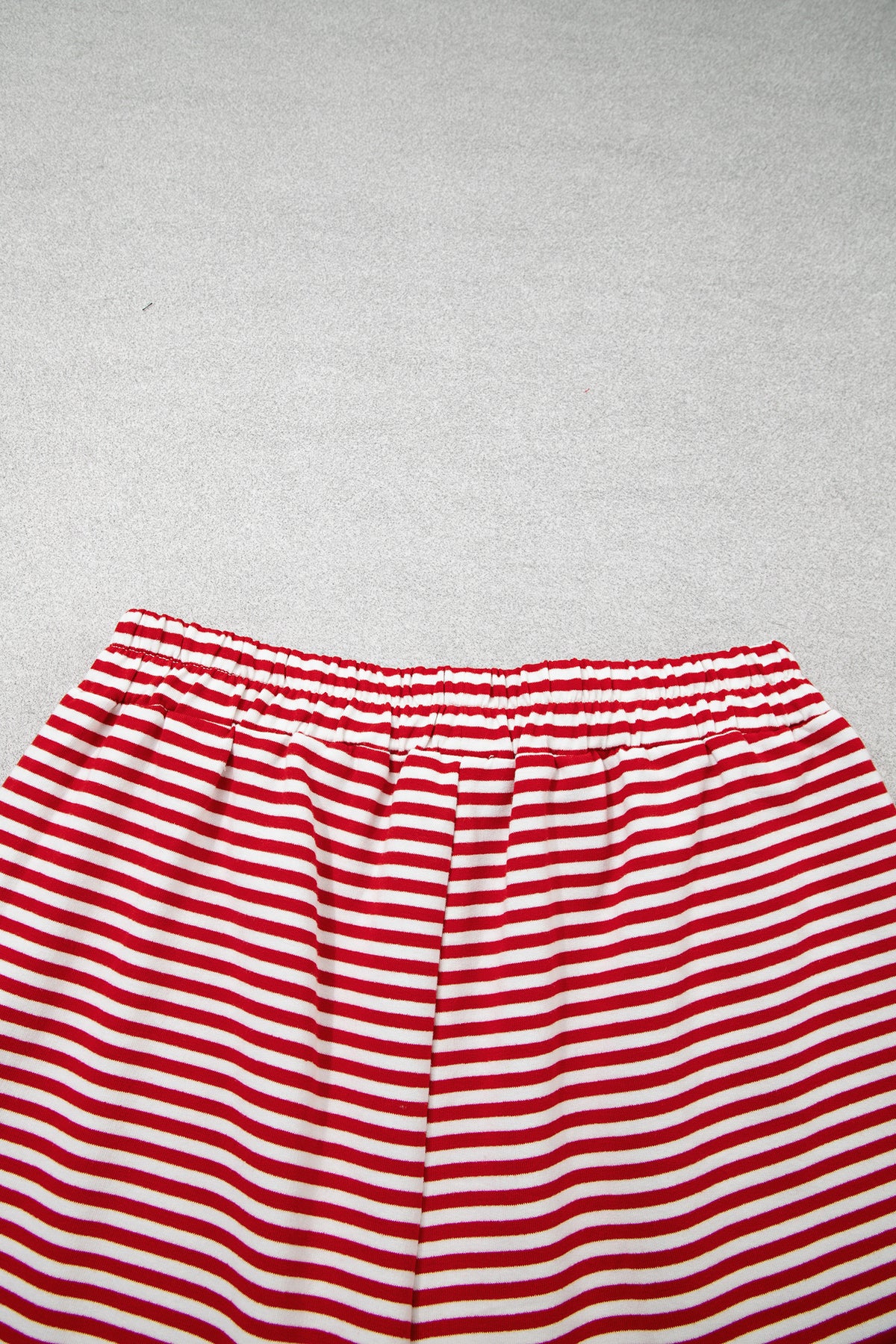 Red stripe oversized mock neck sweatshirt and shorts set by Dear-Lover, casual two-piece cotton and elastane athletic loungewear.