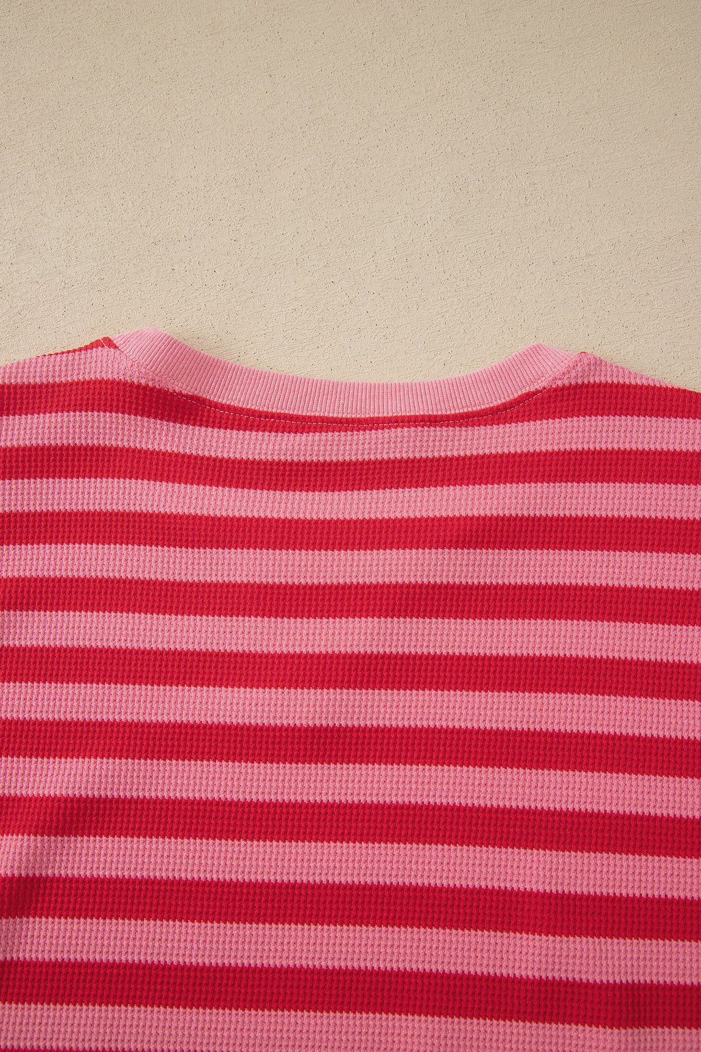 Red stripe puff short sleeve T-shirt and matching shorts set by Dear-Lover, casual two-piece summer outfit for women.
