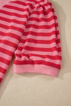 Red stripe puff short sleeve T-shirt and matching shorts set by Dear-Lover, casual two-piece summer outfit for women.