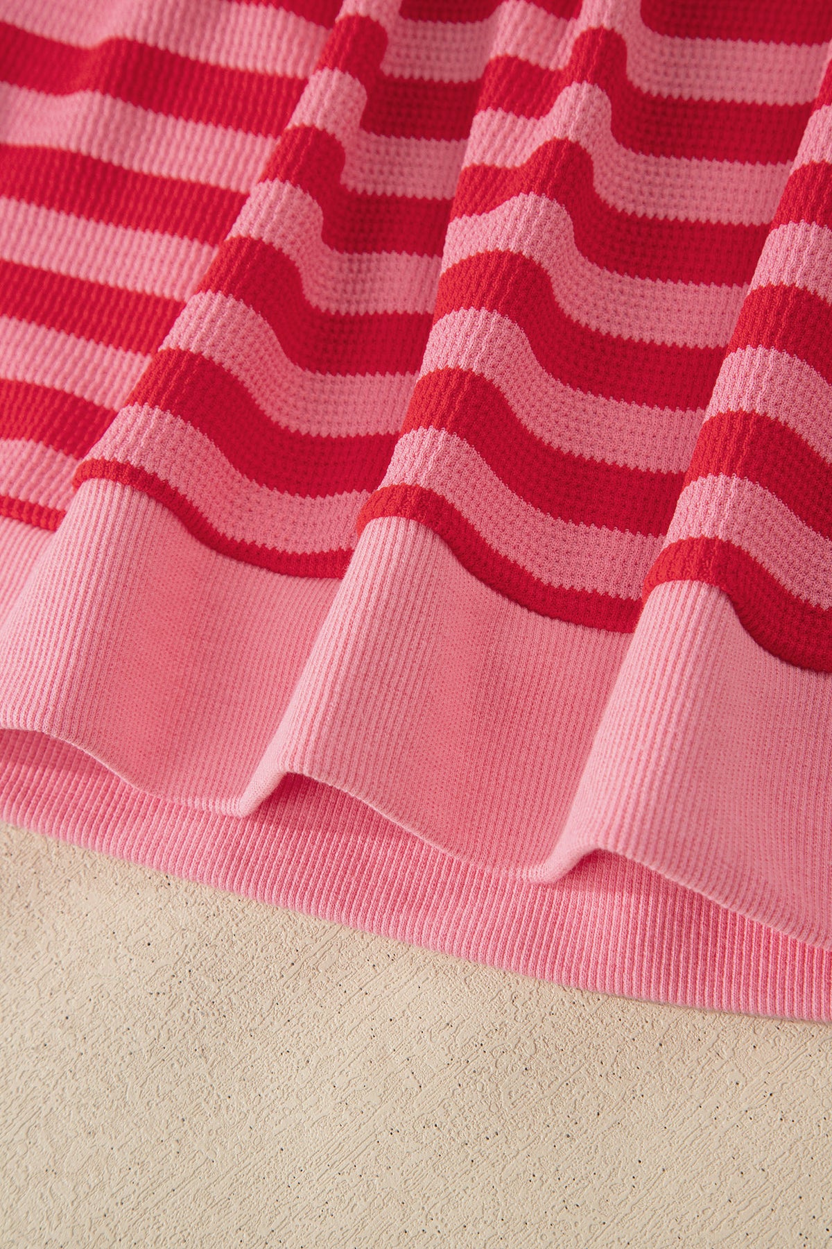 Red stripe puff short sleeve T-shirt and matching shorts set by Dear-Lover, stylish two-piece outfit with polyester and elastane.